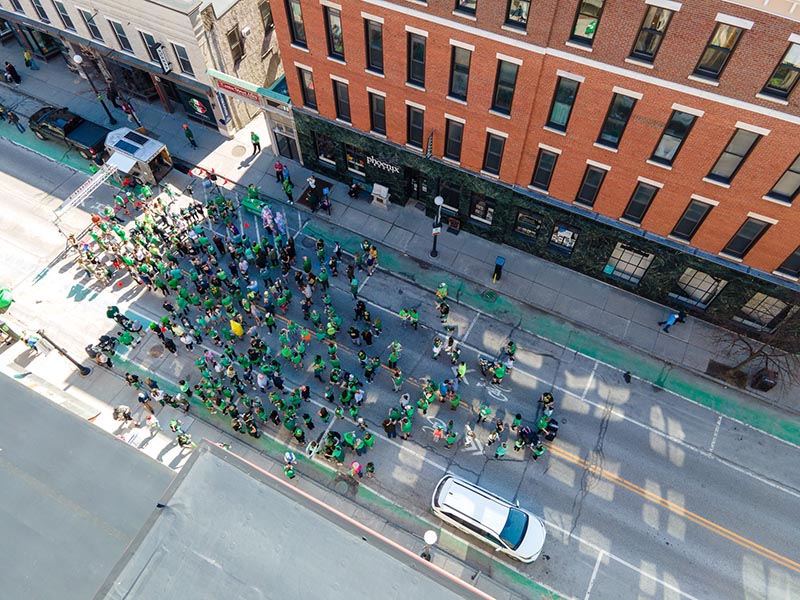 Aerial view of 2025 Shiver Me Shamrocks 5K Fun Run