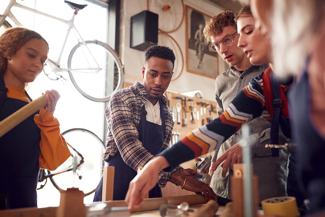 Team working in a bike shop